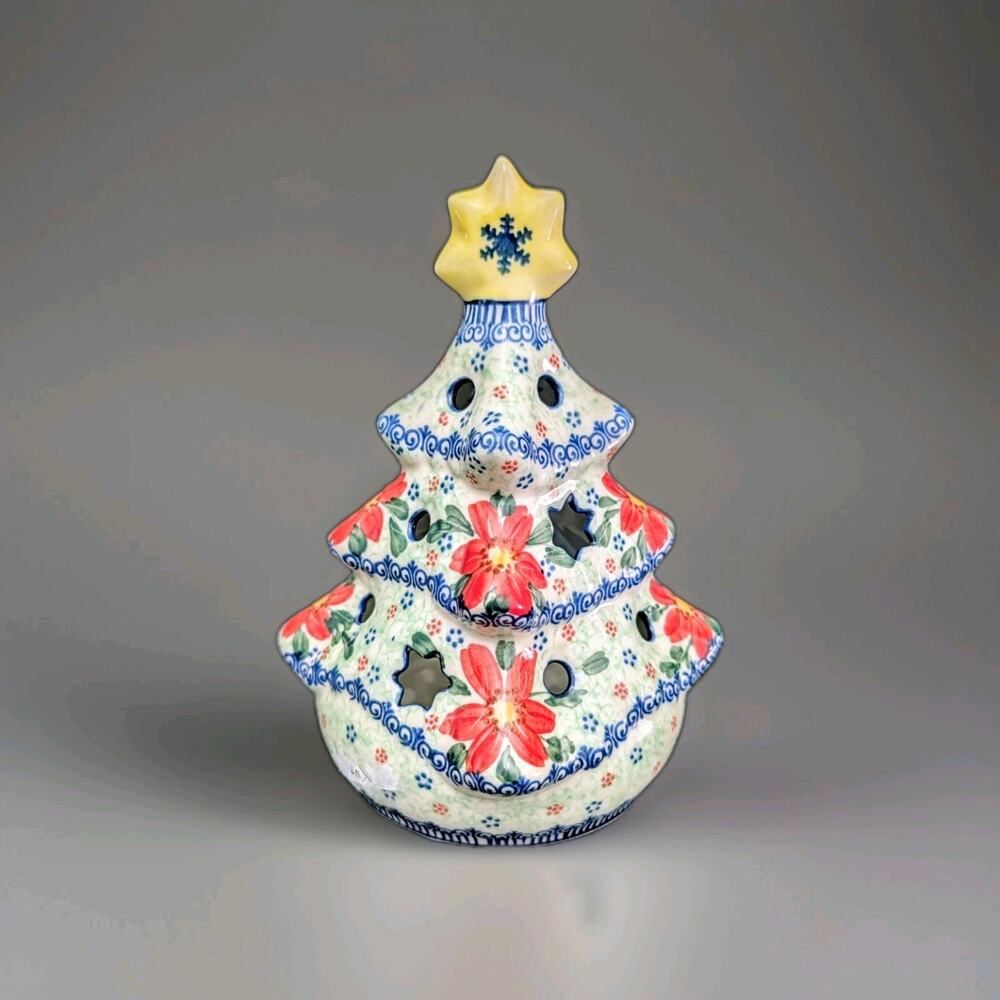Polish Stoneware Christmas Tree Unikat Poland Hand Painted